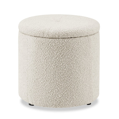 Ontario 14.75" Round Fabric Storage Ottoman - White|Pouf de rangement rond Ontario de 14,75 po en tissu - blanc