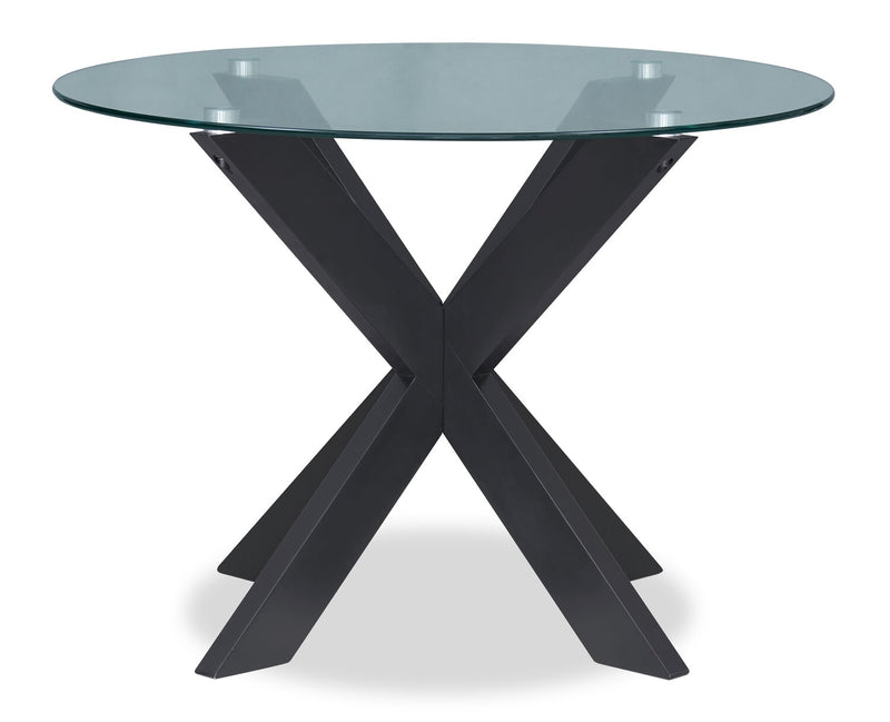 Remi 5pc Dining Set with Table & 4 Spindle-Back Chairs, Glass & Wood, 42\"W Round - Black & White