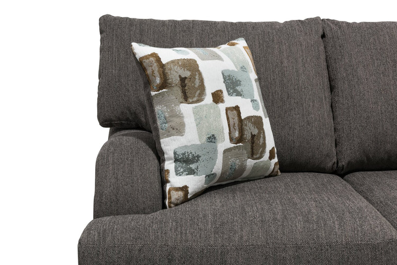 Made in Canada Nofia 80\" Chenille Fabric Sofa with Two Accent Pillows and Wood Legs - Charcoal Grey