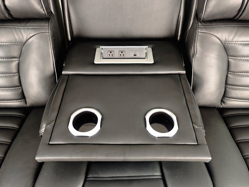 Zen 86\" Leather-Look Fabric Power Reclining Massage Sofa with Power Headrests and Drop-Down Console - Black