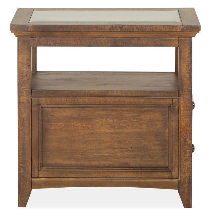 Hanson 15” Traditional Pine Chairside Table with Storage - Toasted Nutmeg