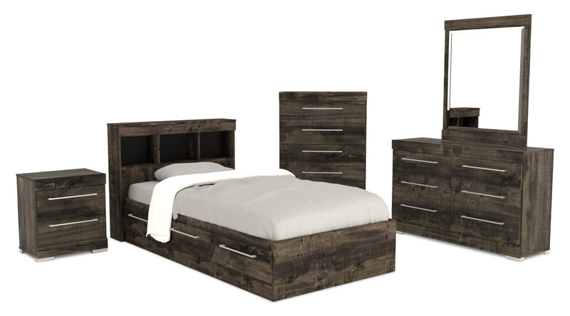 Riley Mates Bed with Bookcase Headboard Set for Kids, Made in Canada, Grey - Twin Size