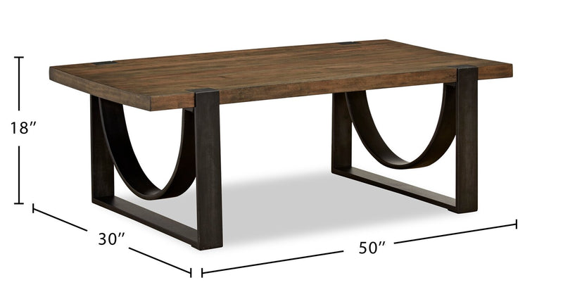 Brewer 50” Industrial Solid Wood Coffee Table - Rustic Honey