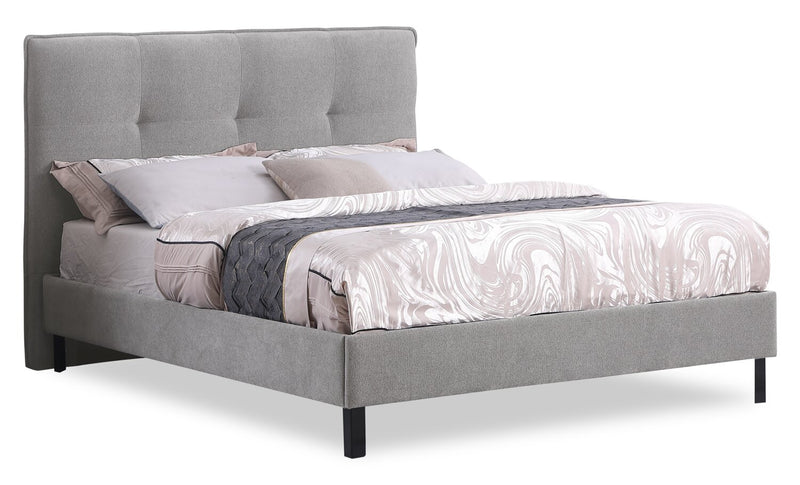 Amos Grey Upholstered Platform Bed with Tufted Headboard - Queen