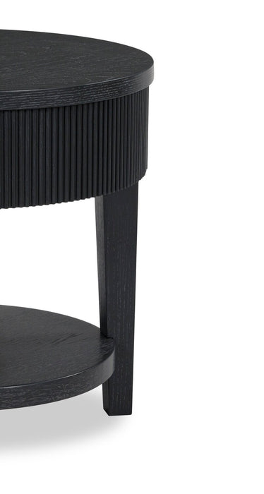 Sanford 24” Contemporary Round Solid Wood End Table with Storage - Black