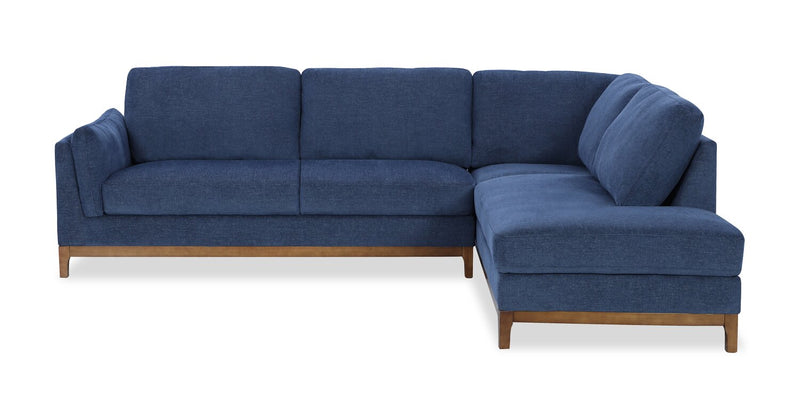 Zara 2-Piece Right-Facing Fabric Sectional with Chaise and Wood Legs - Navy