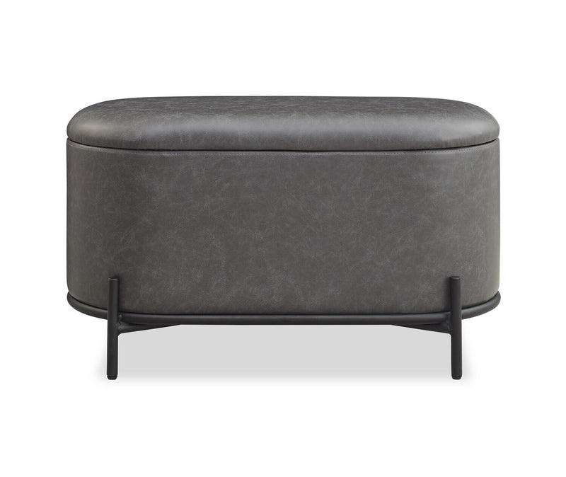 Victoria 18” Faux Leather Storage Ottoman with Metal Base – Charcoal