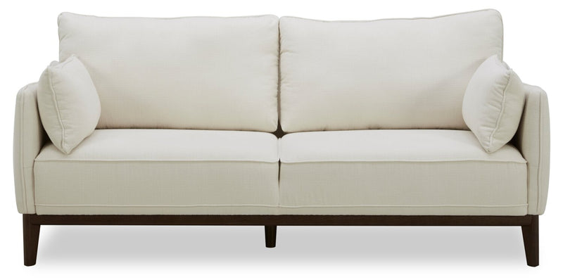Cindy Crawford Home Gena 78.7\" Linen-Look Fabric Condo Size Sofa with Removable Back Cushions - Cotton White