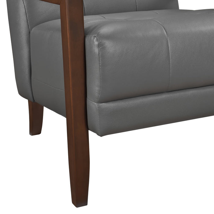 Enzo 26\" Genuine Leather Accent Chair with Biscuit Tufting, Track Arms and Wood Legs - Dark Grey