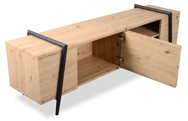 Rynar 71\" Modern TV Stand with Storage for TVs up to 80\"- Natural Wood