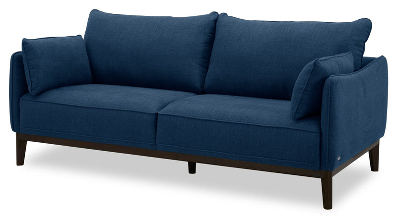 Cindy Crawford Home Gena 78.7\" Linen-Look Fabric Condo Size Sofa with Removable Back Cushions - Midnight Blue