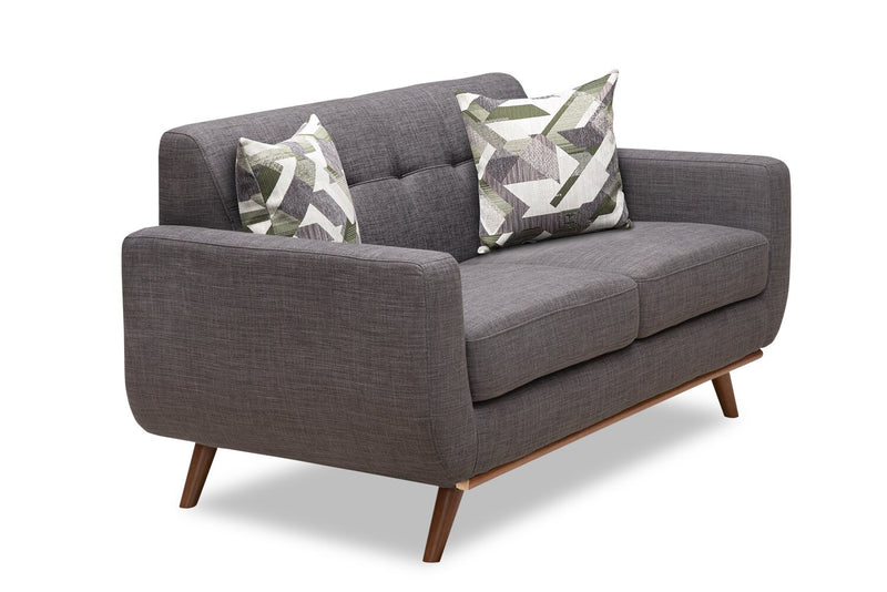 Kort & Co. Freeman 63\" Linen-Look Fabric Loveseat with Wood Legs and Tufted Back Cushions - Charcoal Grey
