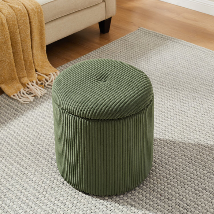 Saskatoon 17\" Round Corduroy Storage Ottoman - Green