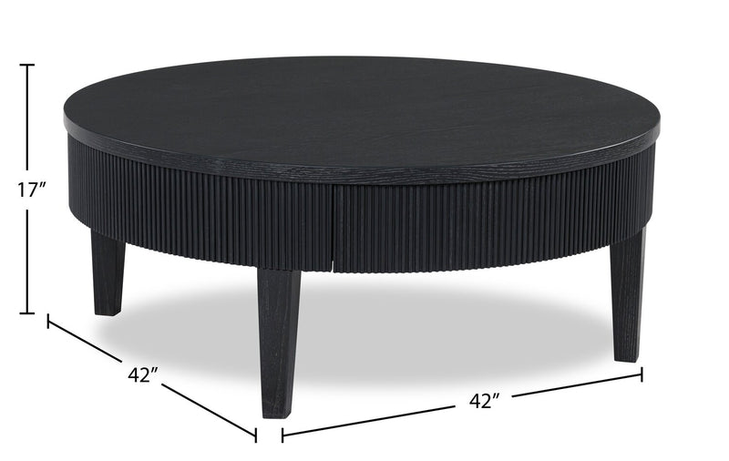 Sanford 42” Contemporary Round Solid Wood Coffee Table with Storage - Black