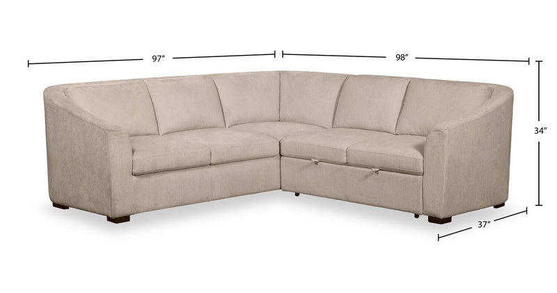 Envy 2-Piece Chenille Fabric Right-Facing Sleeper Sectional - Almond Beige