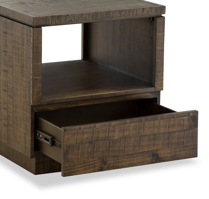 Elm 22” Rustic Pine End Table with Storage - Brown