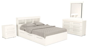 Riley Mates Bed 6pc Set with Bookcase Headboard, Dresser, Mirror & Nightstand, White - Full Size