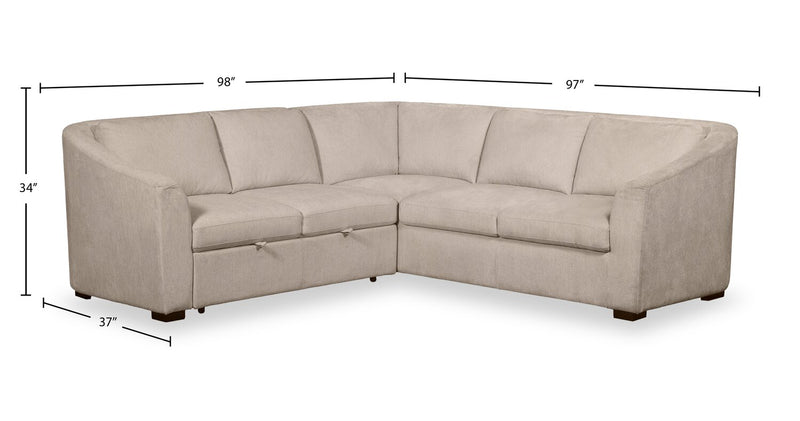 Envy 2-Piece Left-Facing Chenille Fabric Sleeper Sectional - Almond Beige
