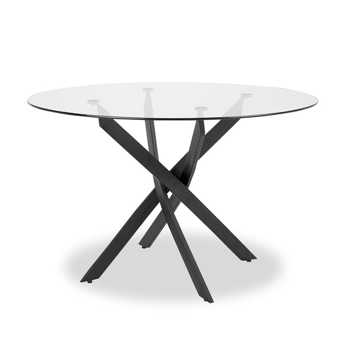 Zoe Dining Table with Glass Top, Metal Geometric Base, 47\"W Round - Black