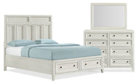 Casa 5pc Bedroom Set with Bed, Dresser & Mirror, Wood, White - Queen Size 