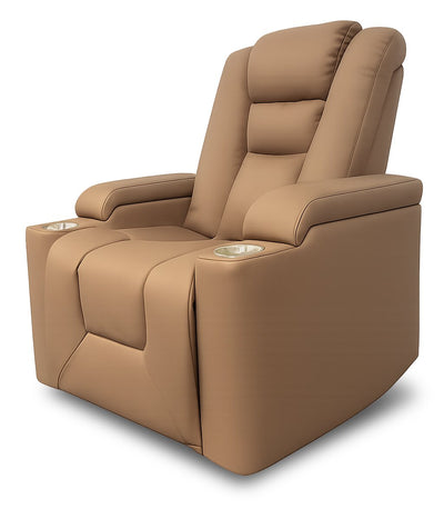 Rylen 35.4" Faux Leather Power Reclining Chair with Power Headrest and Storage Armrests – Brown  | Fauteuil à inclinaison électrique Rylen de 35.4 po en similicuir avec appuie-tête électrique et accoudoirs de rangement - brun