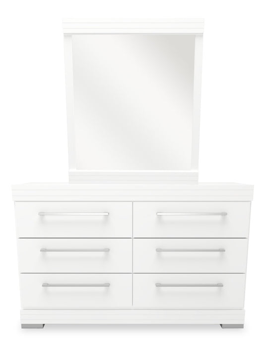 Riley 6pc Bedroom Set with Panel Bed, Dresser, Mirror & Nightstand, Made in Canada, White - Twin Size
