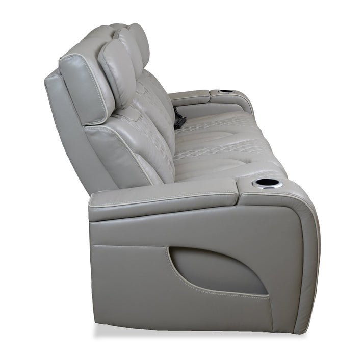 Elite 86\" Genuine Leather Massage Power Reclining Sofa with Immersive Audio and Power Headrests - Putty