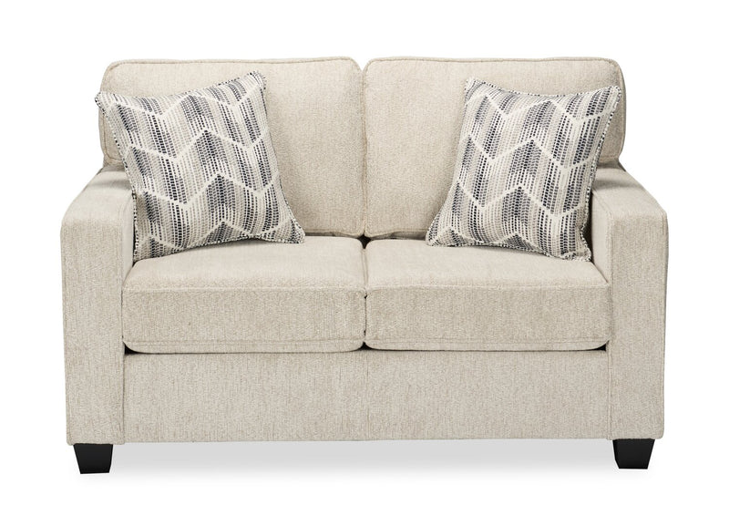 Made in Canada Lennox 57\" Chenille Fabric Loveseat with Reversible Cushions and Accent Pillows - Taupe