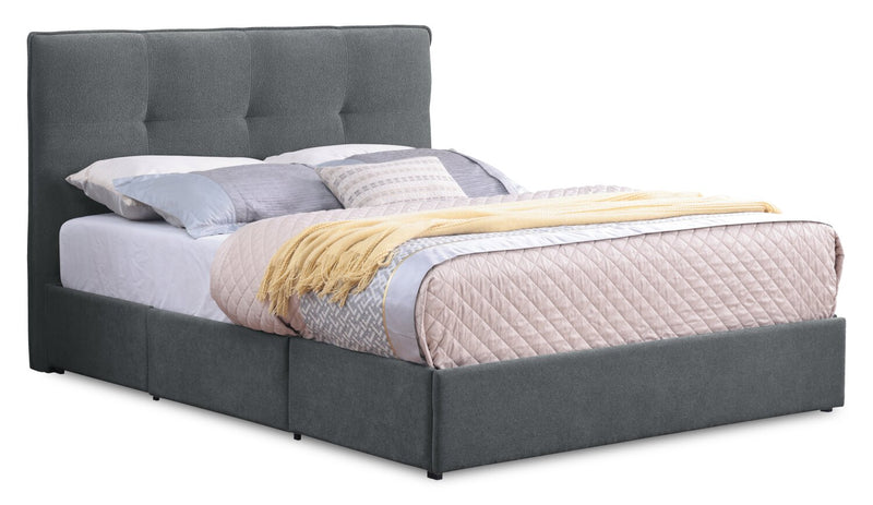 Amos Charcoal Upholstered Storage Bed Base - King