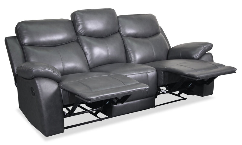 Cornell 84.65\" Top-Grain Genuine Leather Reclining Sofa - Grey