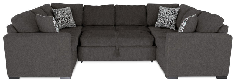 Made in Canada Legend 3-Piece Chenille Fabric Sleeper Sectional - Pewter Brown