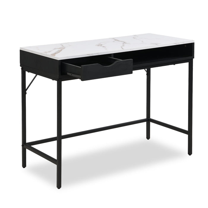 Jensen 40\" Desk with Marble-Look Top and Storage – Black