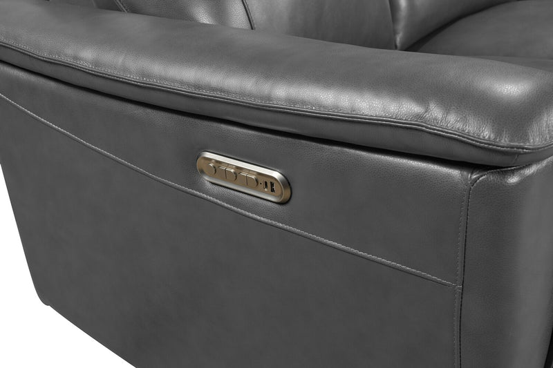 Chateau d’Ax Angelo 84.25\" Genuine Leather Power Reclining Sofa with Power Headrests - Grey