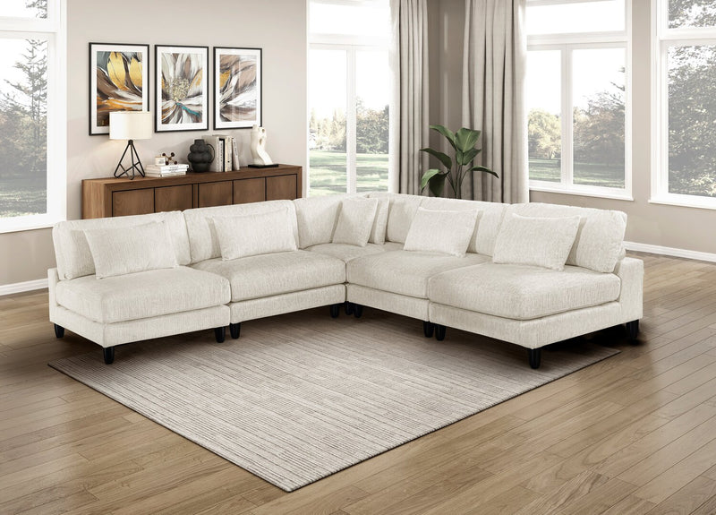 Lounge 5-Piece Chenille Armless Modular Sectional – Beige