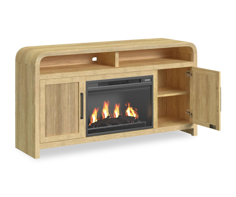 Scott Living Lenore 60\" Electric Fireplace TV Stand with Storage - Natural