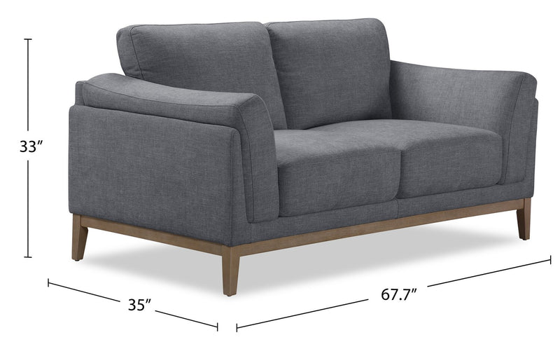 Valley 67.7\" Fabric Loveseat with Rubberwood Base and Legs - Pewter