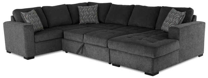 Made in Canada Legend 4-Piece Right-Facing Chenille Fabric Sleeper Sectional with Storage Chaise - Pepper Grey