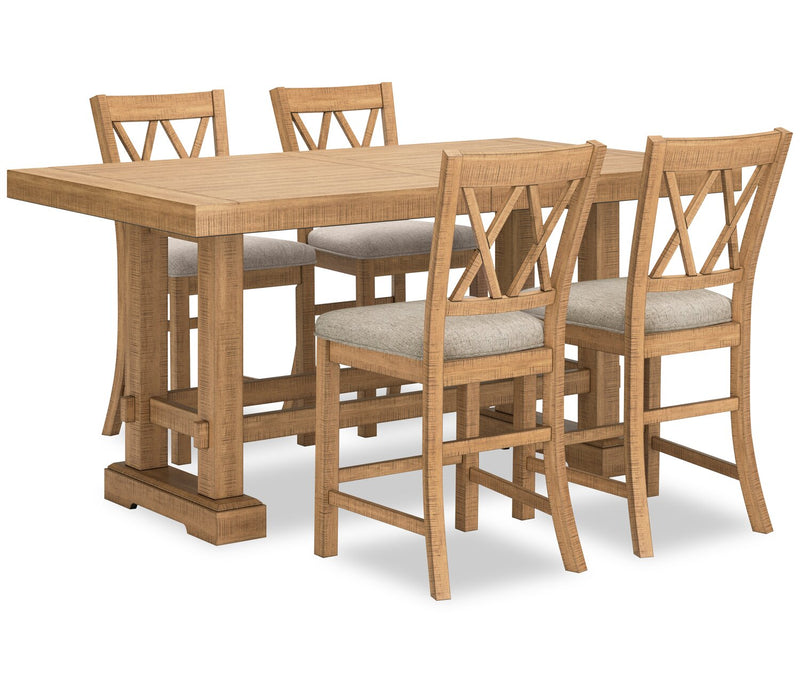 Archer 5pc Counter-Height Dining Package with 72-108\"W Extension Table & 4 Chairs - Light Brown