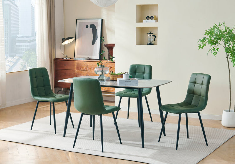 Arlo 5pc Dining Set with Table & 4 Green Chairs, Sintered Stone & Metal, 55\"W - Green & Grey/Black