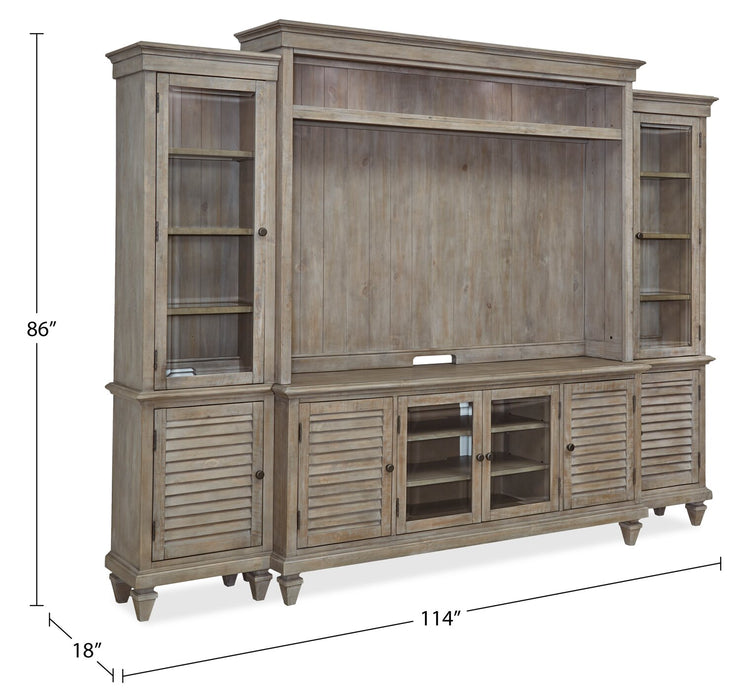 Baron 114\" Rustic 4-Piece Pine Entertainment Centre with Storage and Cable Management for TVs up to 70” - Dovetail Grey