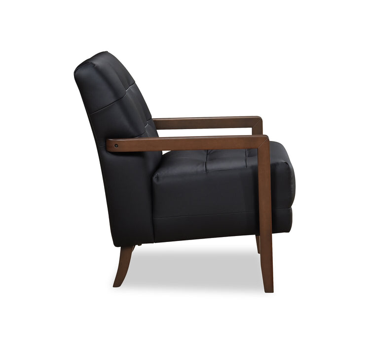 Enzo 26\" Genuine Leather Accent Chair with Biscuit Tufting, Track Arms and Wood Legs - Black