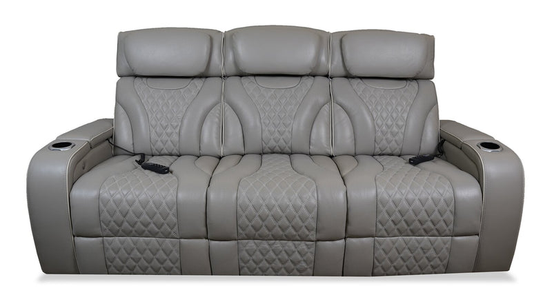 Elite 86\" Genuine Leather Massage Power Reclining Sofa with Immersive Audio and Power Headrests - Putty
