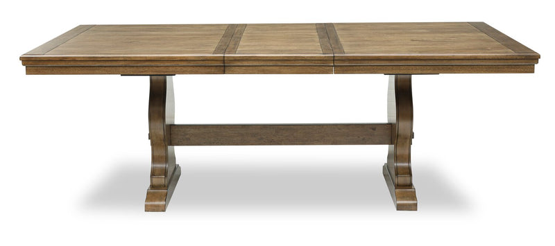Clara Dining Table with 68-86\"W Extension, Trestle Base - Brown