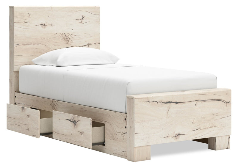 Derekson Storage Bed with 2 Built-In Side Drawers for Kids, Rustic White - Twin Size