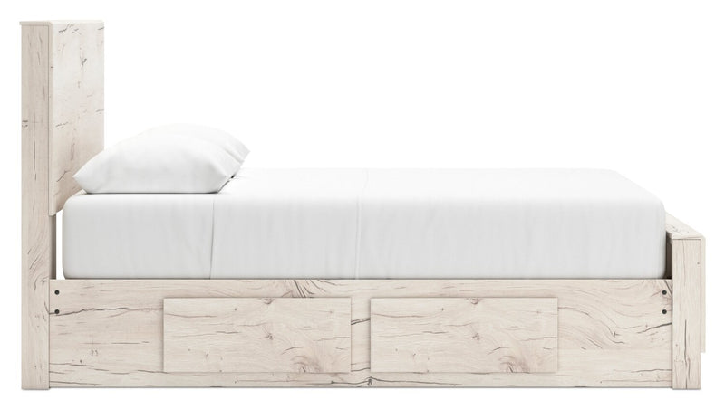 Derekson Storage Bed with 2 Built-In Side Drawers, Rustic White - Queen Size