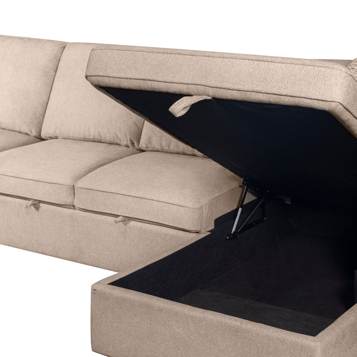 Scott Living Haven 3-Piece Left-Facing Chenille Fabric Cuddler Sleeper Sectional with Storage - Taupe