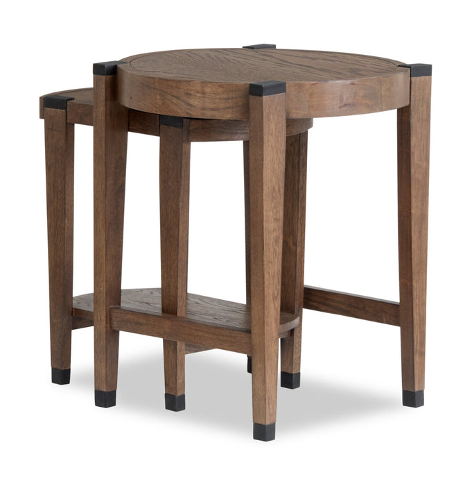Gordon 22” 2-Piece Round Solid Wood Nesting Accent Table - Brown