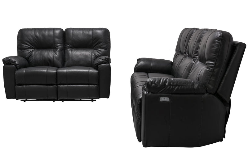 Made in Canada Dawson 64\" Genuine Leather Power Reclining Loveseat with USB Port and Accent Pillows – Black