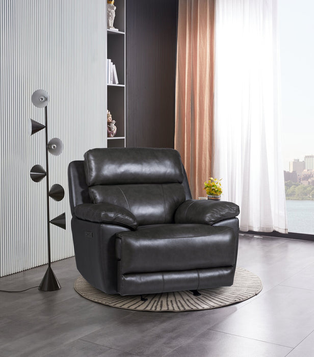 Sorrento 42\" Genuine Leather Power Reclining Chair with USB Port - Charcoal Grey