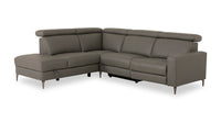 Valentino 3-Piece Left-Facing Genuine Leather Power Reclining Sectional with Adjustable Headrests - Grey 